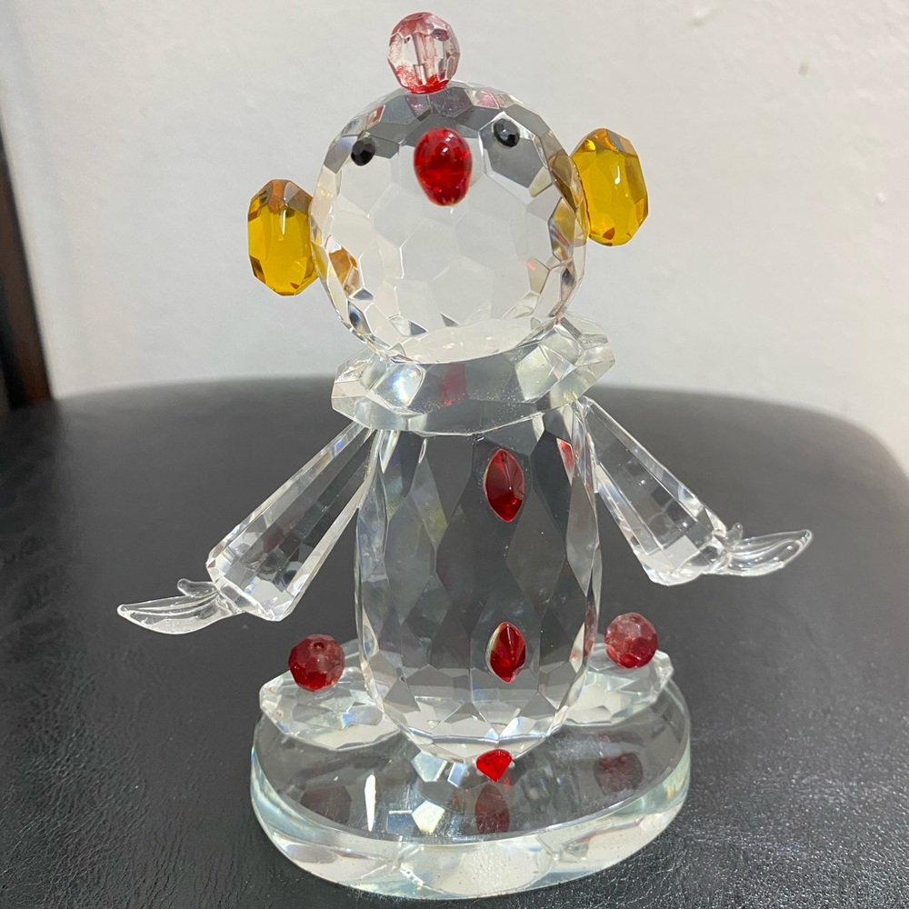 Crystal Clown Figurine with Red and Yellow Details